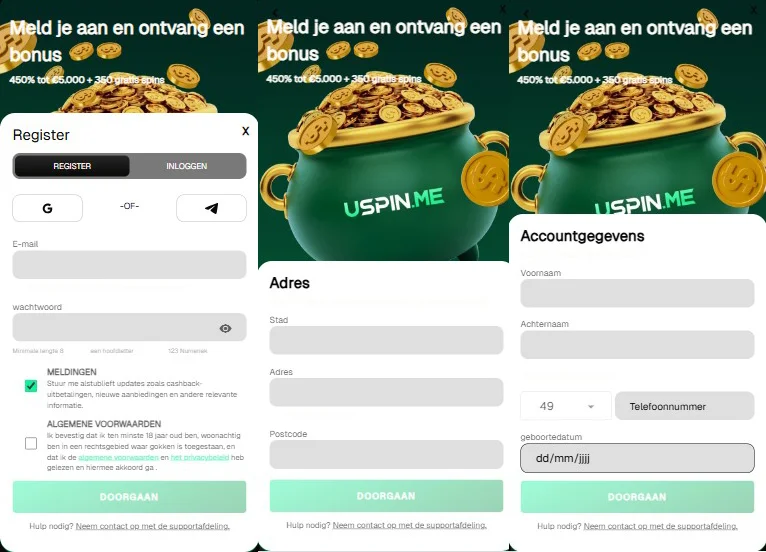 USpin Casino Registratie stap voor stap